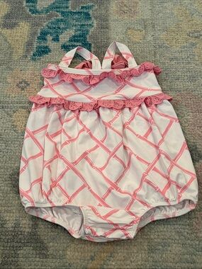 The Beaufort Bonnet Company Pink and White Lattice One-Piece Swimsuit